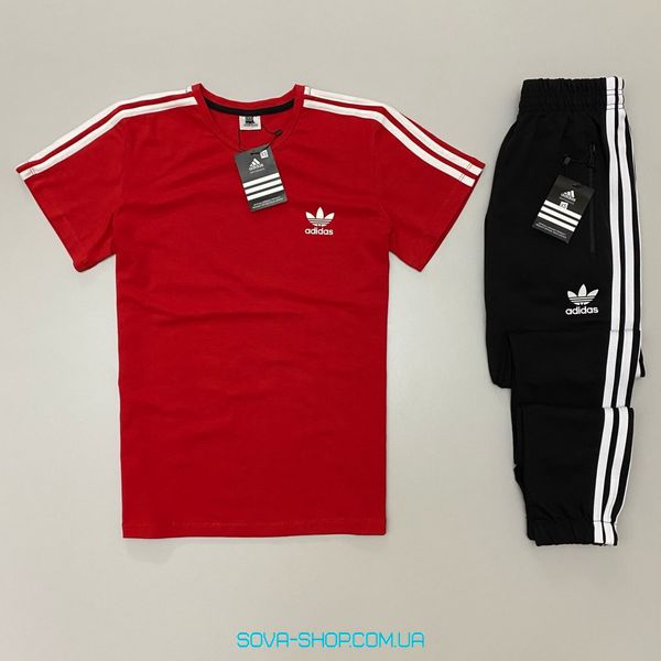 Чоловічий набір: футболка-штани Adidas червоний, чорний фото