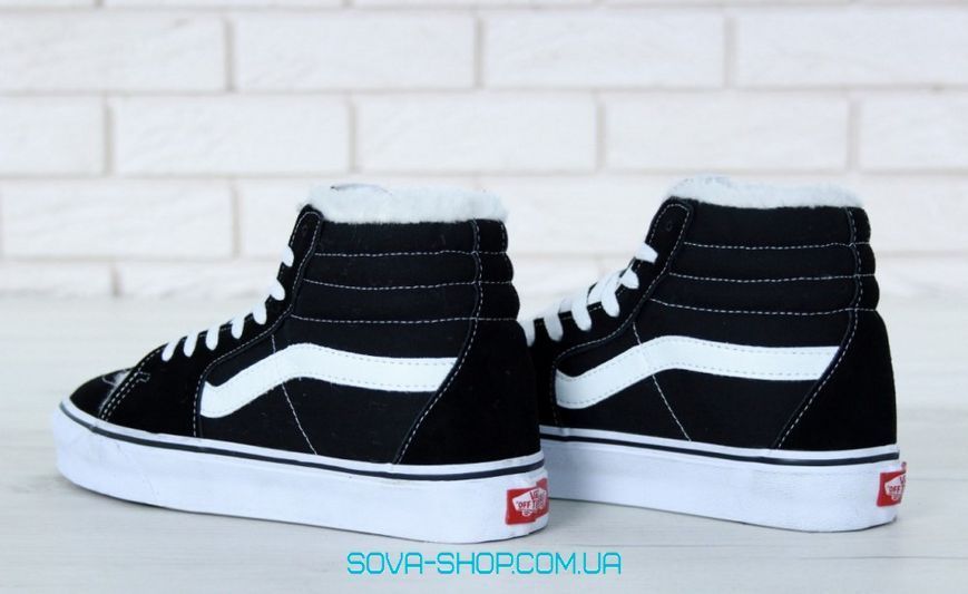 Зимові чоловічі та жіночі кеди З ХУТРОМ V a n s SK-8 Black White фото