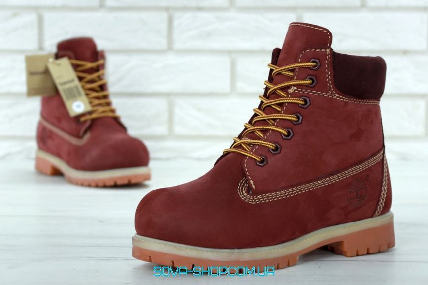 Зимові жіночі ботинки (Натуральне хутро) Timberland CLASSIC PREMIUM NUBUCK WATERPROOF VINE/BORDO фото