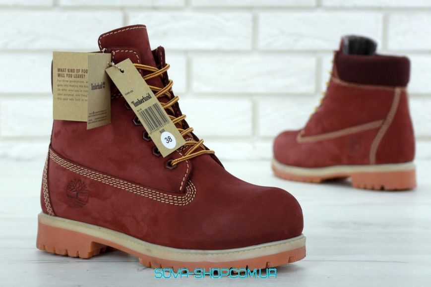 Зимові жіночі ботинки (Натуральне хутро) Timberland CLASSIC PREMIUM NUBUCK WATERPROOF VINE/BORDO фото