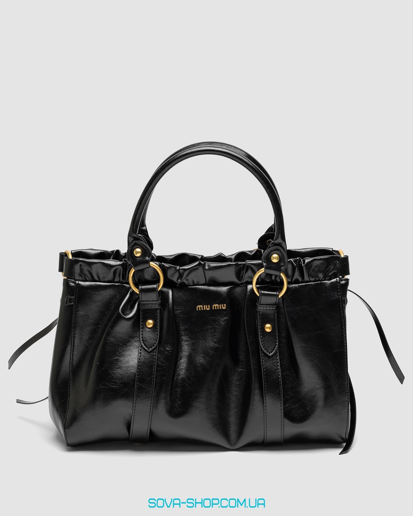 【iiページ】miumiu vitello lux Женская сумка Miu Miu Black Vitello Lux Leather Gathered Tote