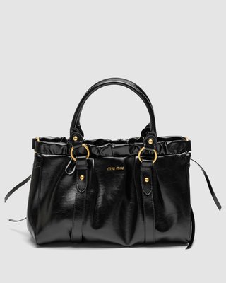 Жіноча сумка Miu Miu Black Vitello Lux Leather Gathered Tote Premium фото