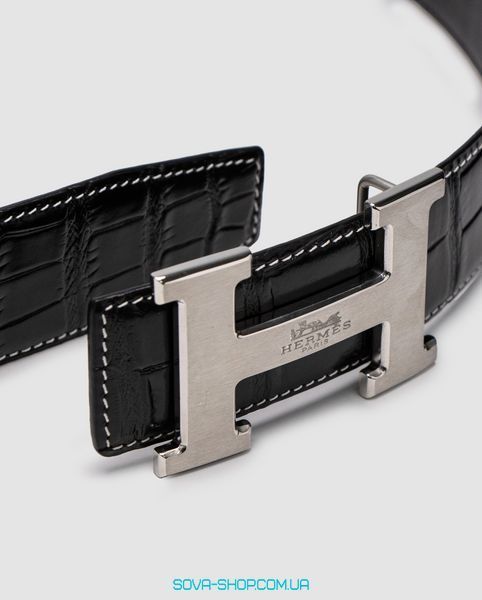 Ремінь Hermes Constance Belt in Porosus crocodile Black/Silver Premium фото