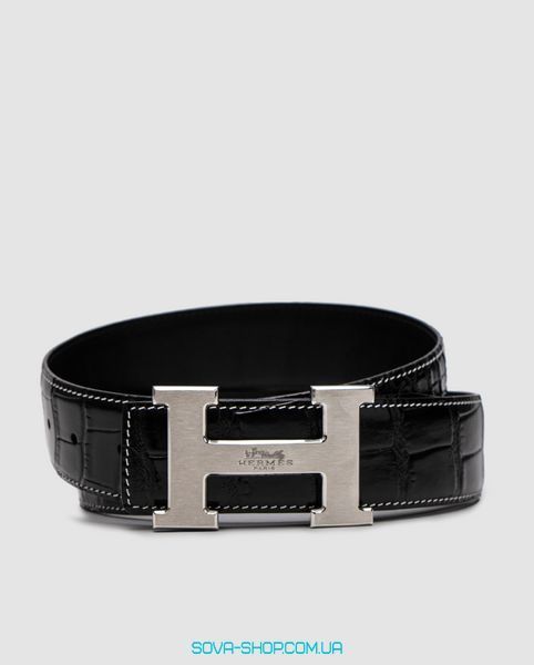 Ремінь Hermes Constance Belt in Porosus crocodile Black/Silver Premium фото