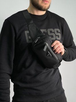 Чоловіча бананка Prada Black Nylon Bumbag Premium фото
