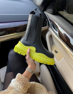Зимние женские ботинки с мехом Bottega Veneta Black Yellow 8302 фото
