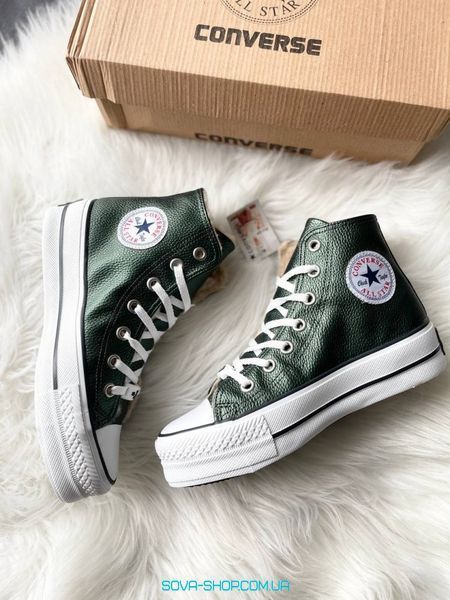 Женские высокие зимние кеды с мехом All Star High Green Fur фото