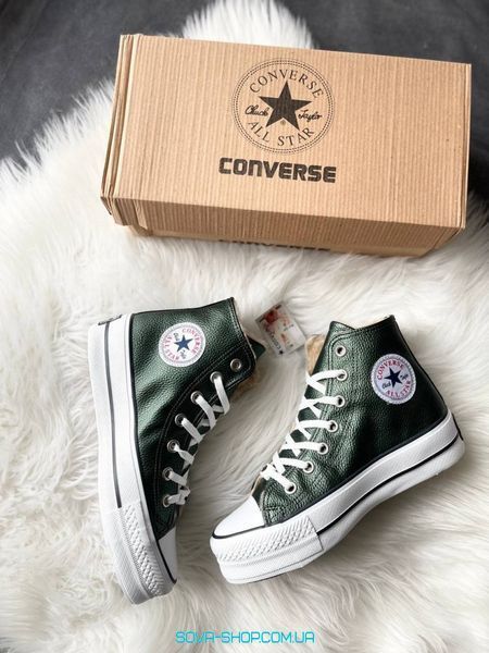 Женские высокие зимние кеды с мехом All Star High Green Fur фото