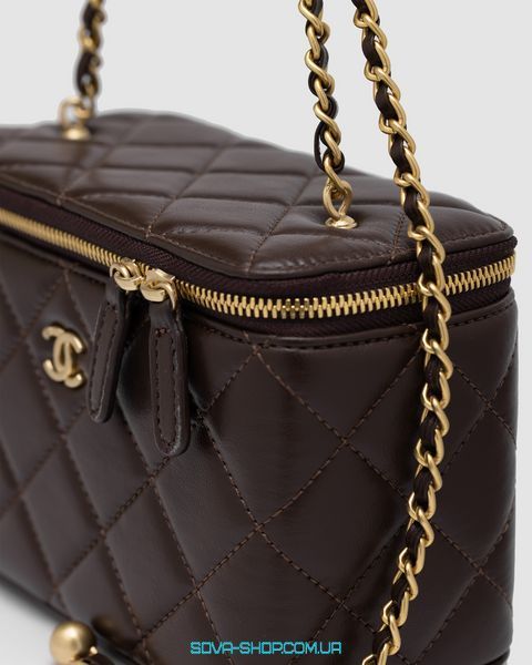 Жіноча сумка Chanel Classic Brown Lambskin Pearl Crush Vanity Bag Premium фото