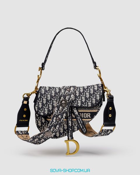 Жіноча сумка Christian Dior Saddle Bag with Strap Blue Dior Oblique Jacquard Premium фото