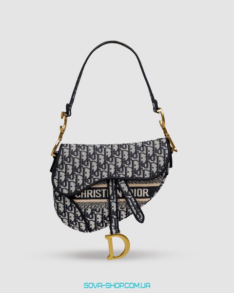 Жіноча сумка Christian Dior Saddle Bag with Strap Blue Dior Oblique Jacquard Premium фото