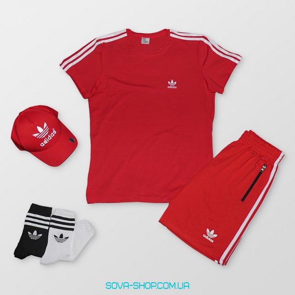 Чоловічий набір 5в1 Adidas: футболка-шорти-кепка-носки 2 пари Adidas червоний фото