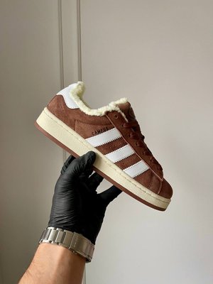 Жіночі зимові кросівки Adidas Campus Black ‘Brown’ 00s з хутром фото