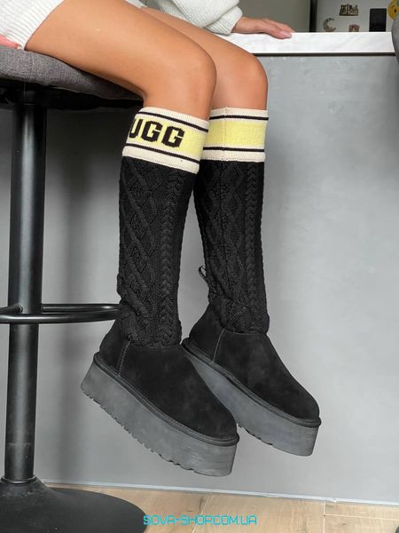 Жіночі зимові ботинки UGG Sweater Letter Boots Black Premium фото