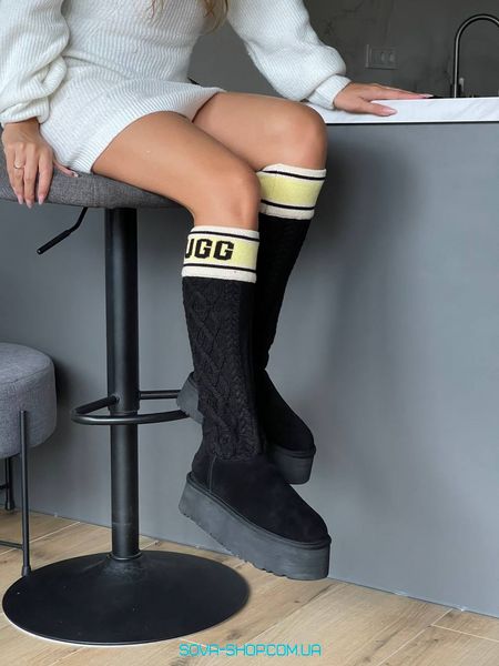 Женские зимние ботинки UGG Sweater Letter Boots Black Premium фото