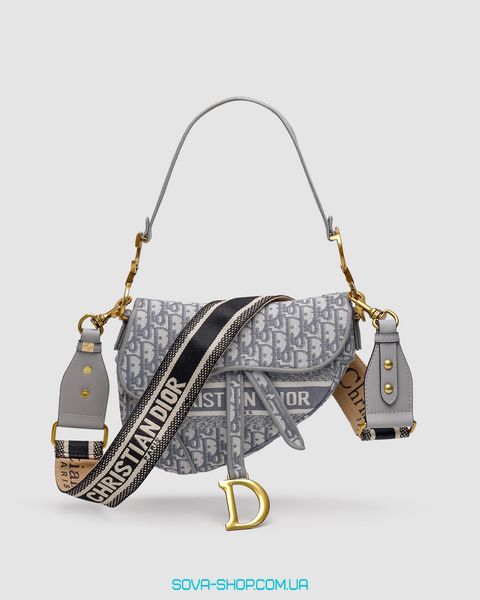 Женская сумка Christian Dior Saddle Bag with Strap Grey Dior Oblique Jacquard Premium фото