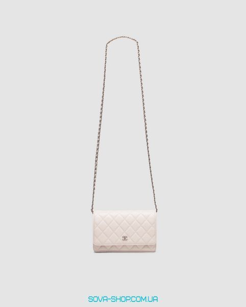 Женская сумка Chanel Classic Wallet on Chain Quilted Caviar Beige/Silver Premium фото