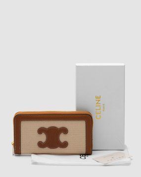 Кошелёк Celine Zipped Wallet Cuir Triomphe in Textile and Calfskin Natural/Tan Premium фото