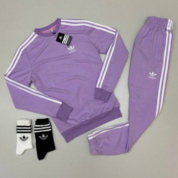 Жіночий костюм : світшот-штани (2 пари носків у подарунок) Adidas Ліловий фото