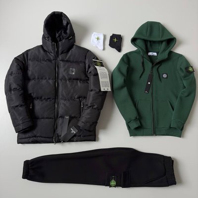 ❄️Мужской и женский набор Stone Island: 5 в 1 ☃ Куртка-зип худи-штаны-2 пары носков фото