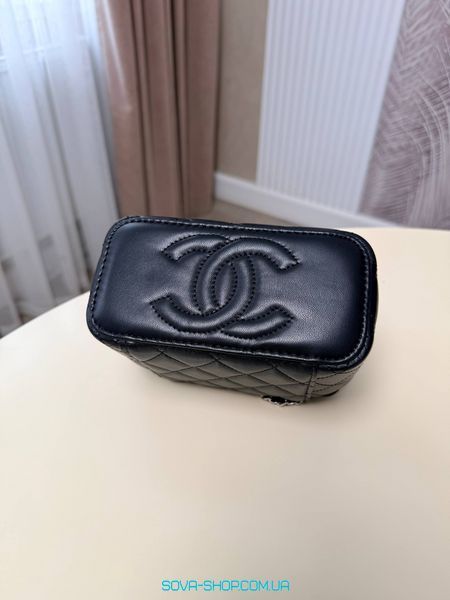 Жіноча сумка Chanel Mini Vanity Case in Black Lambskin with Silver Premium фото