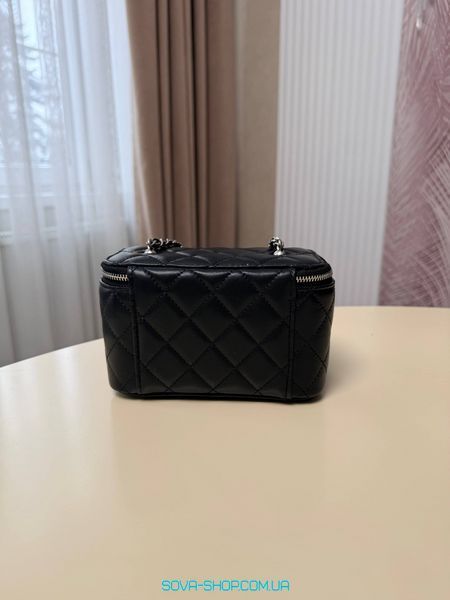Жіноча сумка Chanel Mini Vanity Case in Black Lambskin with Silver Premium фото