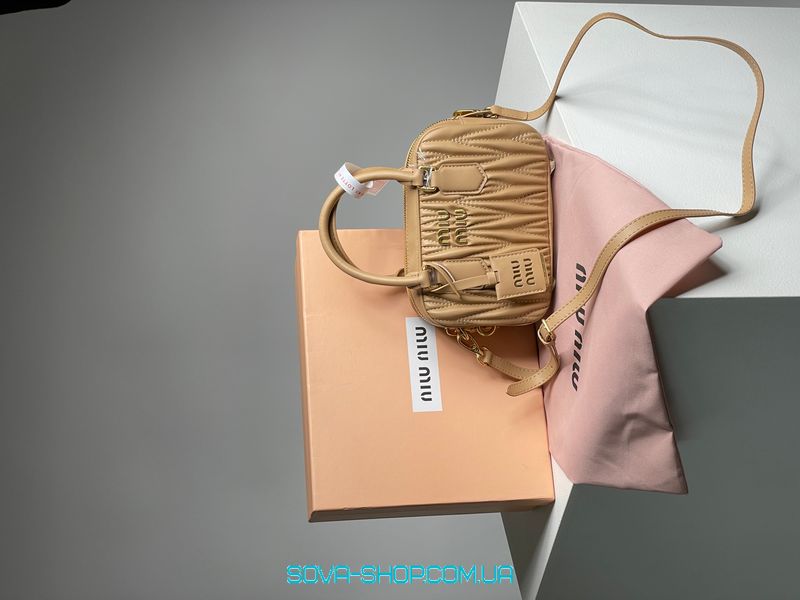 Жіноча сумка Miu Miu Arcadie Matelassé Nappa Leather Bag Beige Premium фото