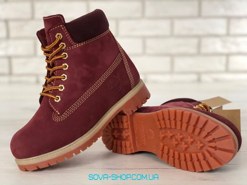 Зимові жіночі ботинки (Вовняне хутро) Timberland CLASSIC PREMIUM NUBUCK WATERPROOF VINE/BORDO фото