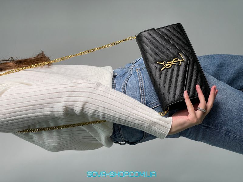 Жіноча сумка YSL Cassandre Matelasse Chain Wallet In Grain De Poudre Embosse Premium фото
