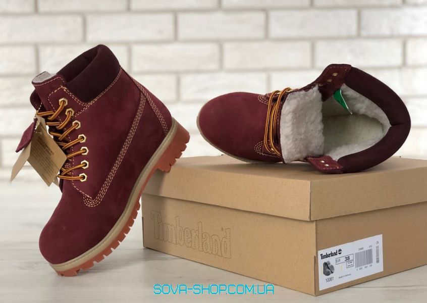 Зимові жіночі ботинки (Вовняне хутро) Timberland CLASSIC PREMIUM NUBUCK WATERPROOF VINE/BORDO фото