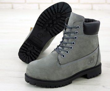 Зимові чоловічі та жіночі ботинки (Вовняне хутро) Timberland CLASSIC PREMIUM NUBUCK WATERPROOF GREY/BLACK фото