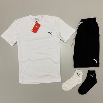 Чоловічий набір : футболка-шорти + носки 2 пари В ПОДАРУНОК! Puma чорний, білий фото