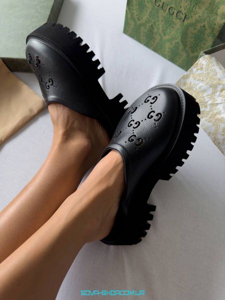 Женские шлепанцы Gucci Platform Slides Black Premium фото