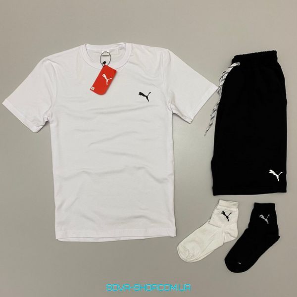Мужской набор: футболка-шорты + носки 2 пары В ПОДАРОК! Puma черный, белый фото