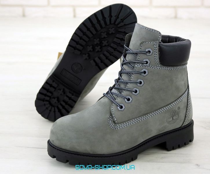 Зимові чоловічі та жіночі ботинки (Вовняне хутро) Timberland CLASSIC PREMIUM NUBUCK WATERPROOF GREY/BLACK фото