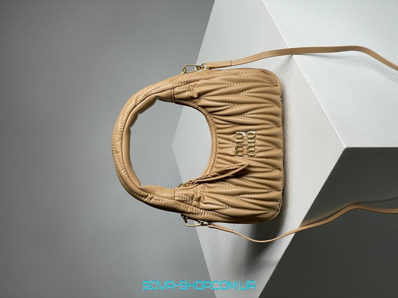 Женская сумка Miu Miu Wander Matelassé Nappa Leather Mini Hobo Bag Beige Premium фото