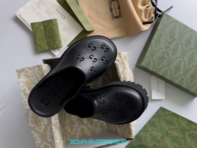 Женские шлепанцы Gucci Platform Slides Black Premium фото