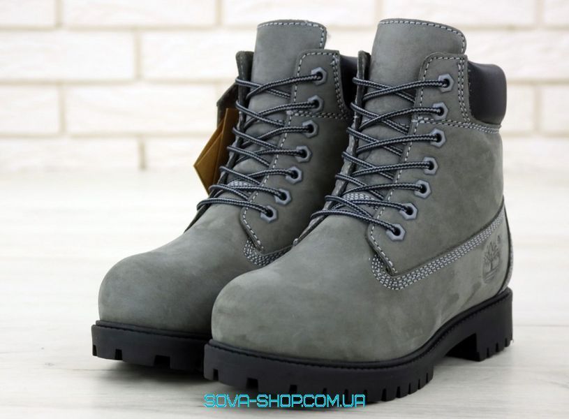 Зимові чоловічі та жіночі ботинки (Вовняне хутро) Timberland CLASSIC PREMIUM NUBUCK WATERPROOF GREY/BLACK фото