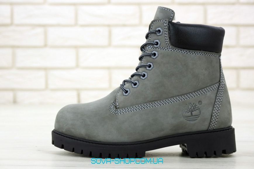 Зимові чоловічі та жіночі ботинки (Вовняне хутро) Timberland CLASSIC PREMIUM NUBUCK WATERPROOF GREY/BLACK фото