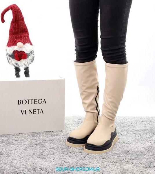Зимові жіночі черевики з хутром Bottega Veneta High Beige 13048 фото