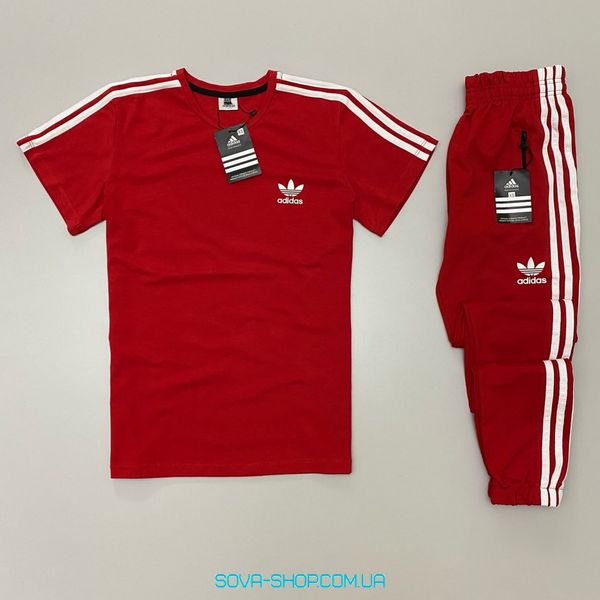 Чоловічий набір: футболка-штани Adidas червоний фото