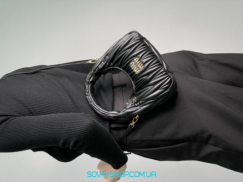 Жіноча сумка Miu Miu Wander Matelassé Nappa Leather Mini Hobo Bag Black Premium фото
