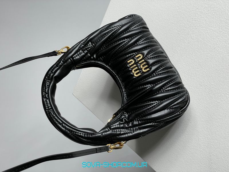 Женская сумка Miu Miu Wander Matelassé Nappa Leather Mini Hobo Bag Black Premium фото