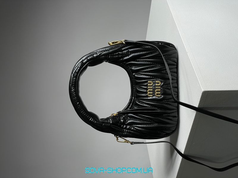 Женская сумка Miu Miu Wander Matelassé Nappa Leather Mini Hobo Bag Black Premium фото