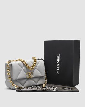 Жіноча сумка Chanel 19 Large Handbag Grey/Gold Premium фото