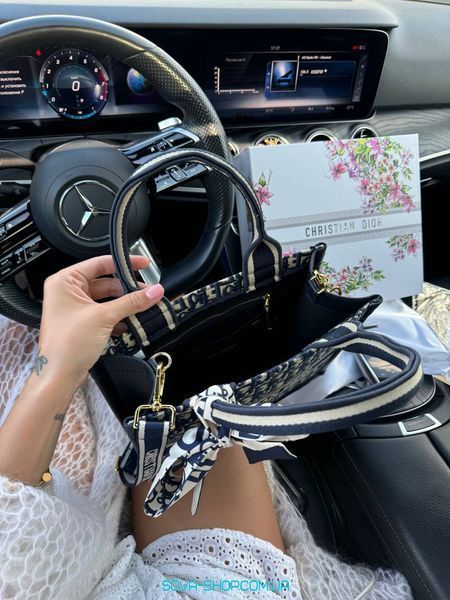 Женская сумка Christian Dior Medium Book Tote Bag in Blue Dior Oblique Embroidered Canvas Premium фото