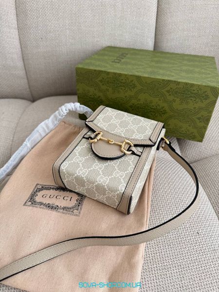 Жіноча сумка Gucci Horsebit 1955 Mini Bag Beige Premium фото