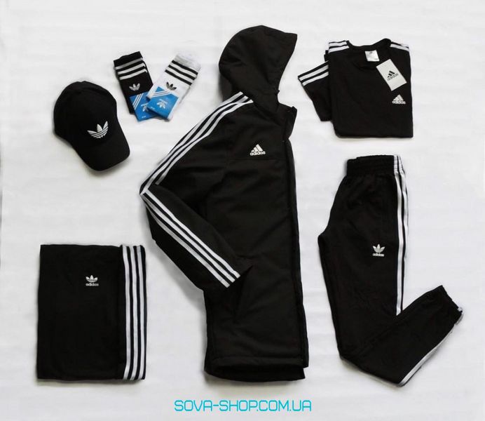 Чоловічий набір 7 в 1 Adidas: куртка-штани-футболка-шорти-кепка + носки 2 пари В ПОДАРУНОК! Adidas чорний фото