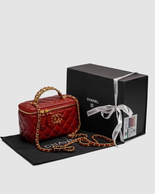 Жіноча сумка Chanel Classic Burgundy Lambskin Pearl Crush Vanity Bag Gold Premium фото