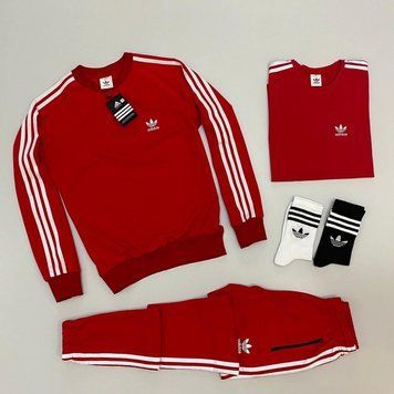 Чоловічий набір Adidas: світшот-штани-футболка + носки 2 пари В ПОДАРУНОК! Adidas червоний фото